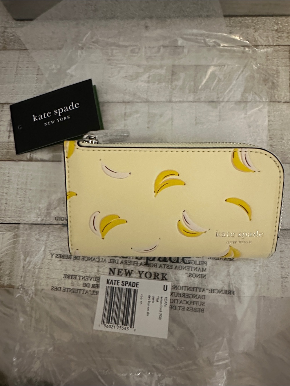 Nwt Kate spade banana printed small slim wallet